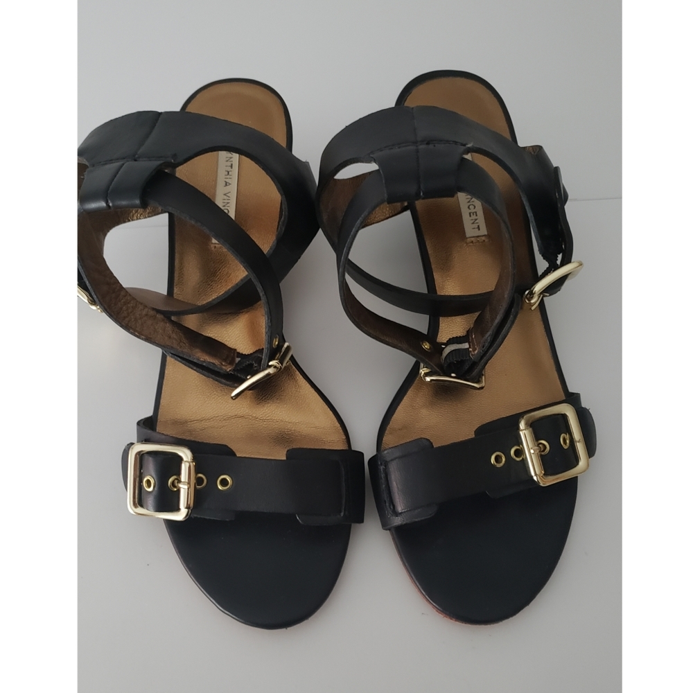 CYNTHIA VINCENT lucca black gold leather sandals